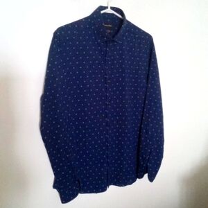 Massimo Dutti Men's Long Sleeve Blue Polkadot Cotton Button Up Shirt Medium